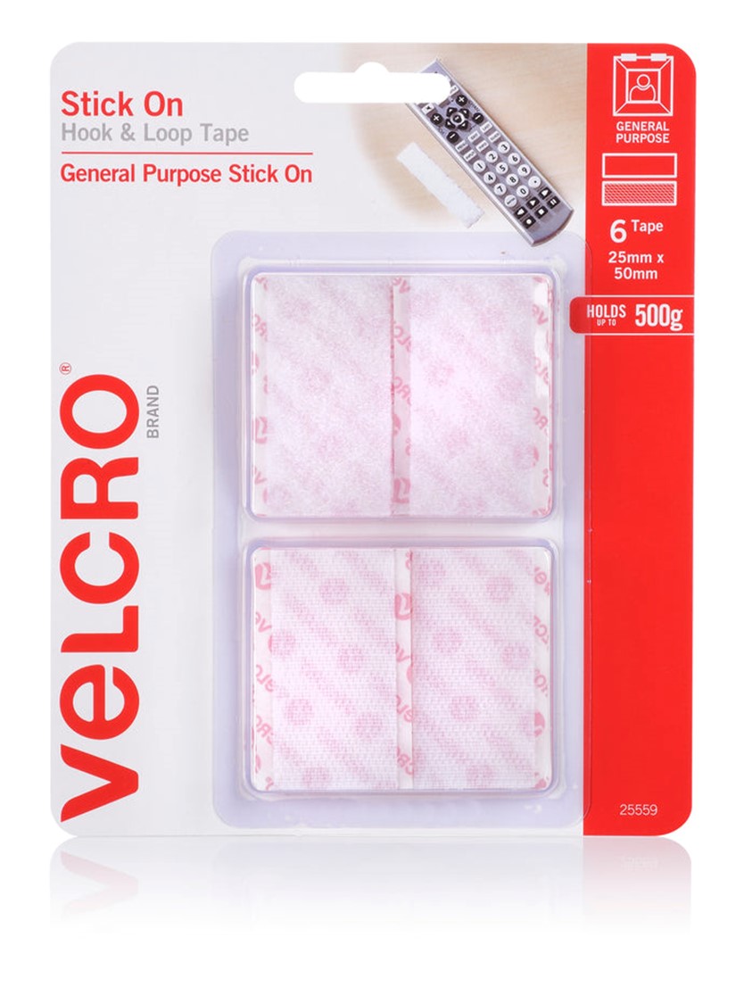 Velcro Hook & Loop Rectangular Strip White 25mm x 50mm